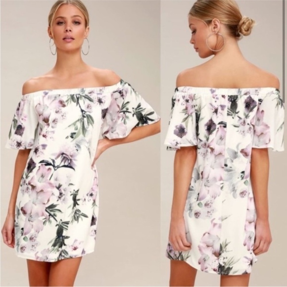 Lulus Dress Dream of You off Shoulder Floral Mini Dress